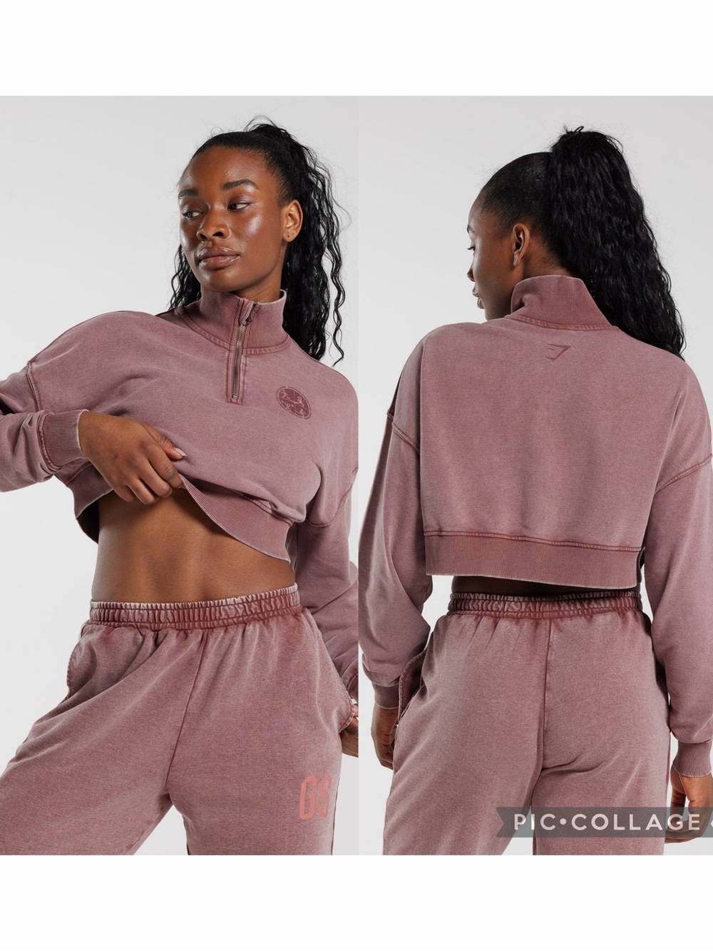Gymshark Collegiate 1/4 Zip Oversized Cropped Washed Finish Womens Large